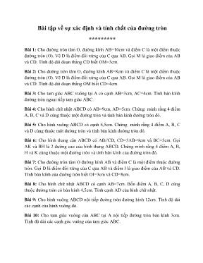 Bài tập về sự xác định và tính chất của đường tròn